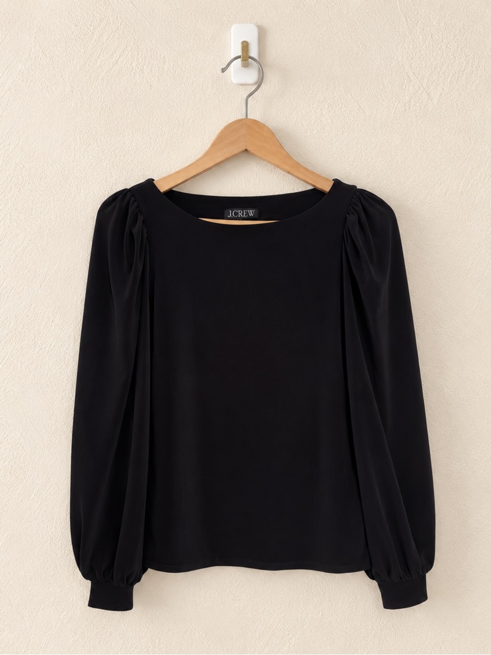 J.Crew Black Puff Sleeve Blouse XS Long Sleeve Stretch Top
